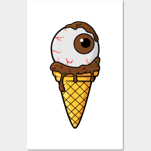 Spooky Monster Eye Chocolate Ice cream with toppings Posters and Art